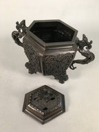 Japanese Buddhist Altar Fitting Bronze Incense Burner Vtg Shishi Dragon Koro BU3