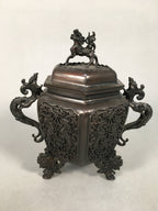 Japanese Buddhist Altar Fitting Bronze Incense Burner Vtg Shishi Dragon Koro BU3