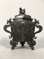 Japanese Buddhist Altar Fitting Bronze Incense Burner Vtg Shishi Dragon Koro BU3