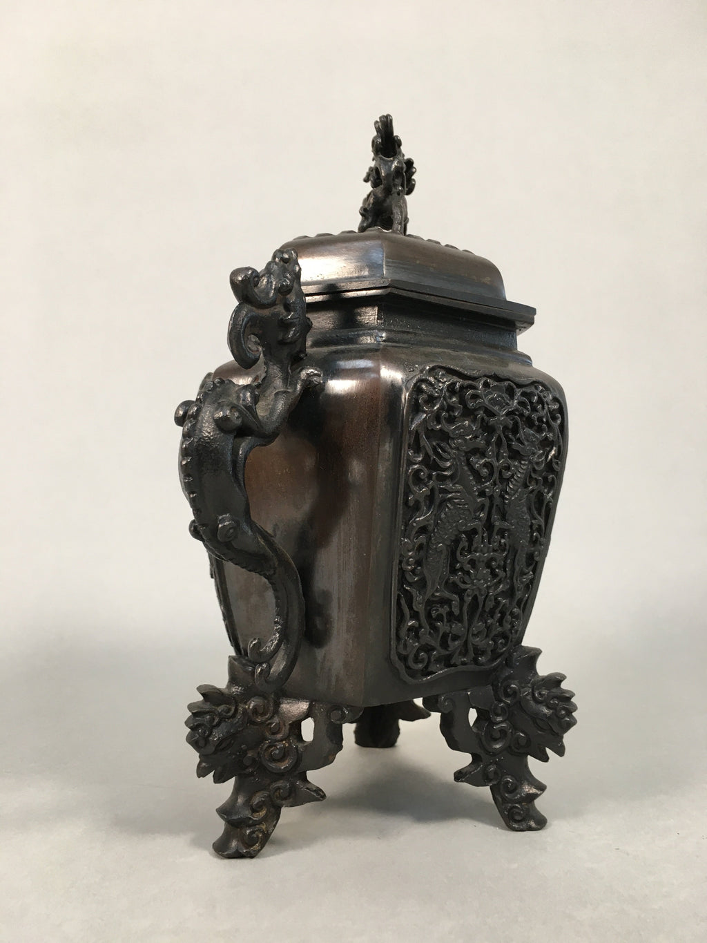 Japanese Buddhist Altar Fitting Bronze Incense Burner Vtg Shishi Dragon Koro BU3
