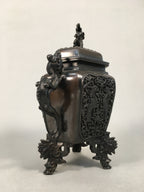 Japanese Buddhist Altar Fitting Bronze Incense Burner Vtg Shishi Dragon Koro BU3