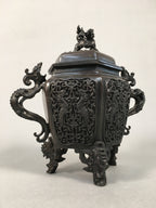 Japanese Buddhist Altar Fitting Bronze Incense Burner Vtg Shishi Dragon Koro BU3