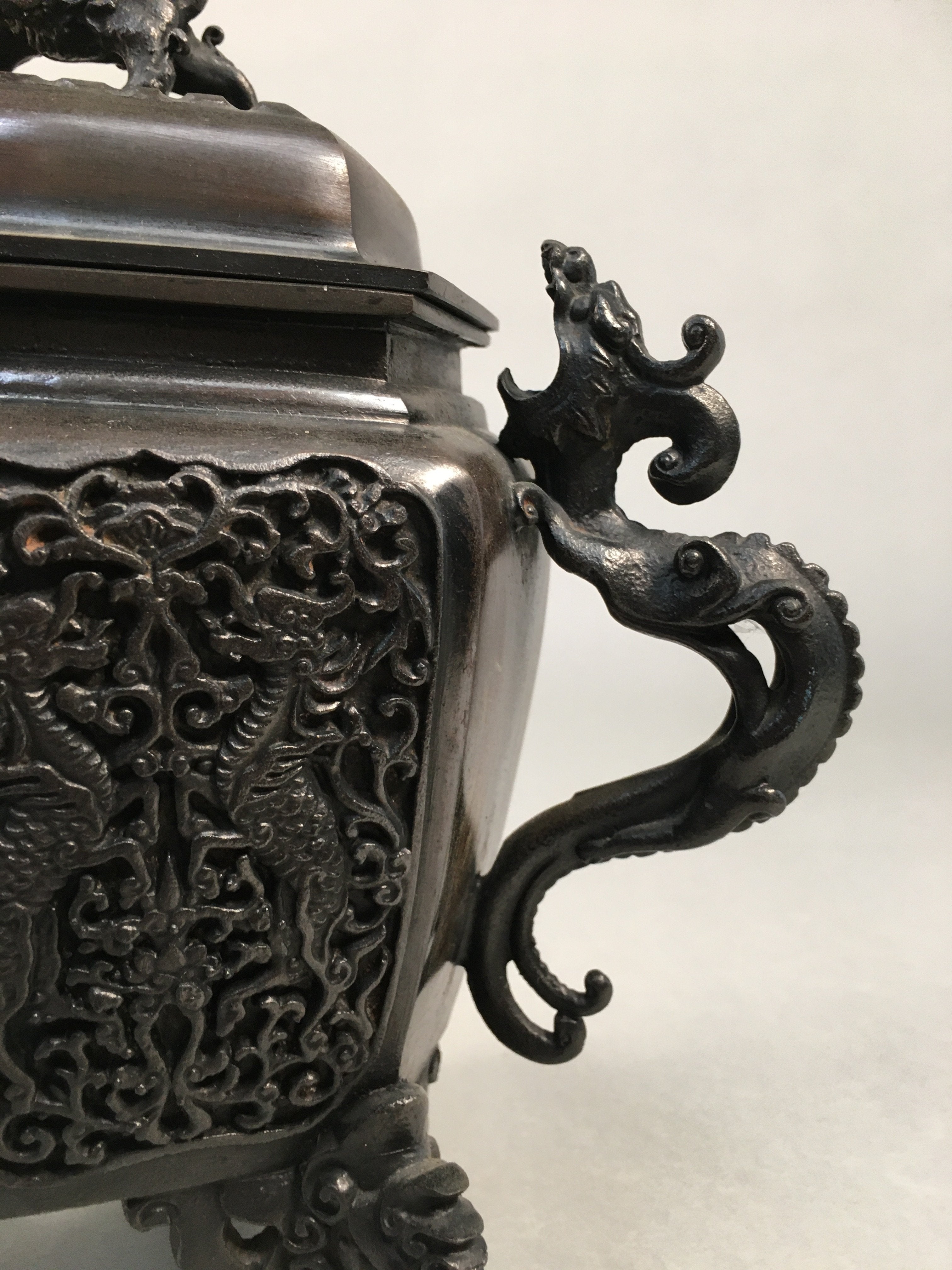 Japanese Buddhist Altar Fitting Bronze Incense Burner Vtg Shishi Dragon Koro BU3