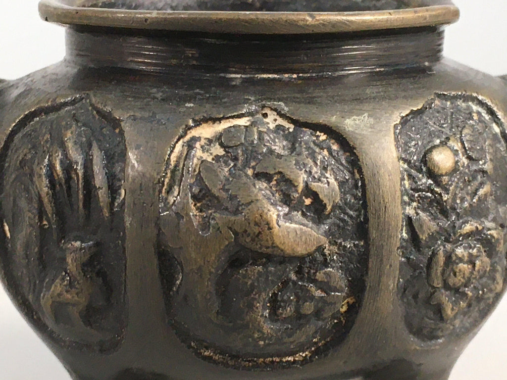 Japanese Buddhist Altar Fitting Bronze Incense Burner Vtg Shishi Koro BU283