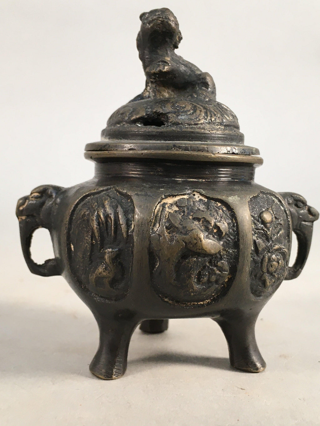 Japanese Buddhist Altar Fitting Bronze Incense Burner Vtg Shishi Koro BU283