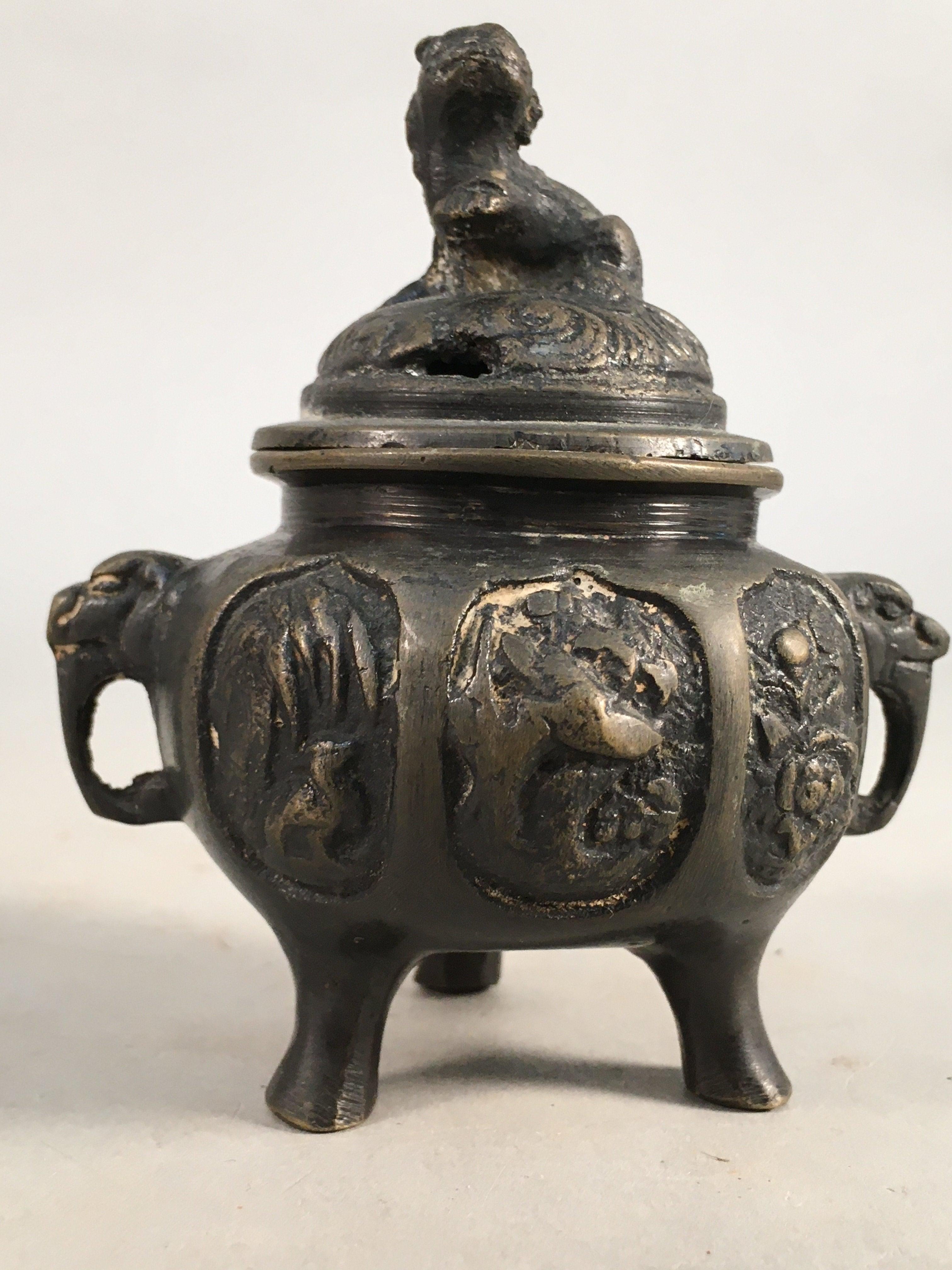 Japanese Buddhist Altar Fitting Bronze Incense Burner Vtg Shishi Koro BU283