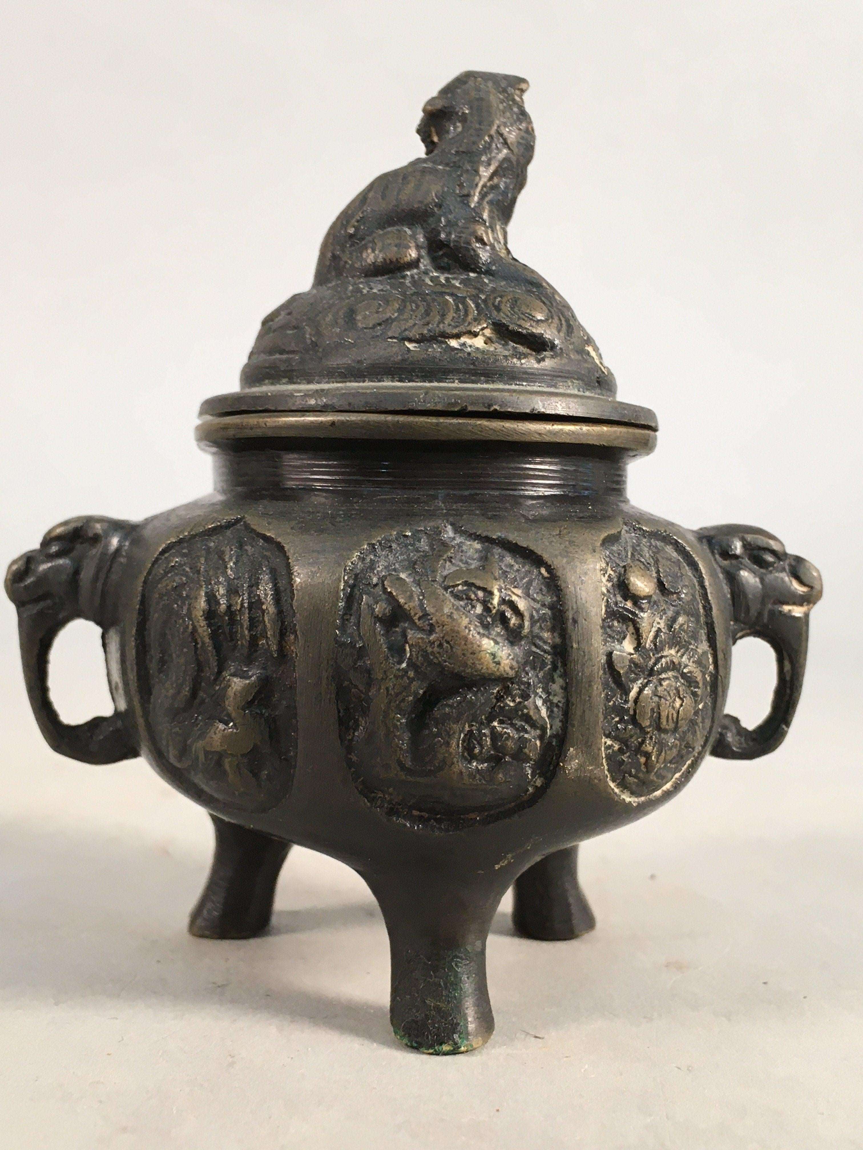 Japanese Buddhist Altar Fitting Bronze Incense Burner Vtg Shishi Koro BU283