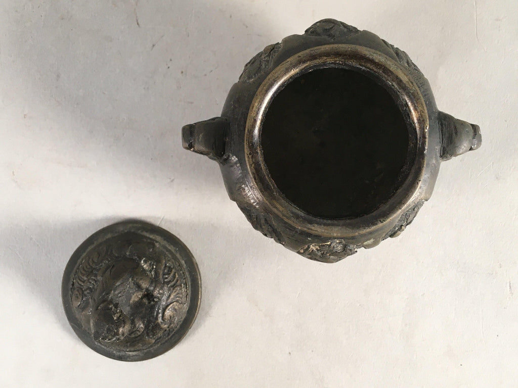 Japanese Buddhist Altar Fitting Bronze Incense Burner Vtg Shishi Koro BU283