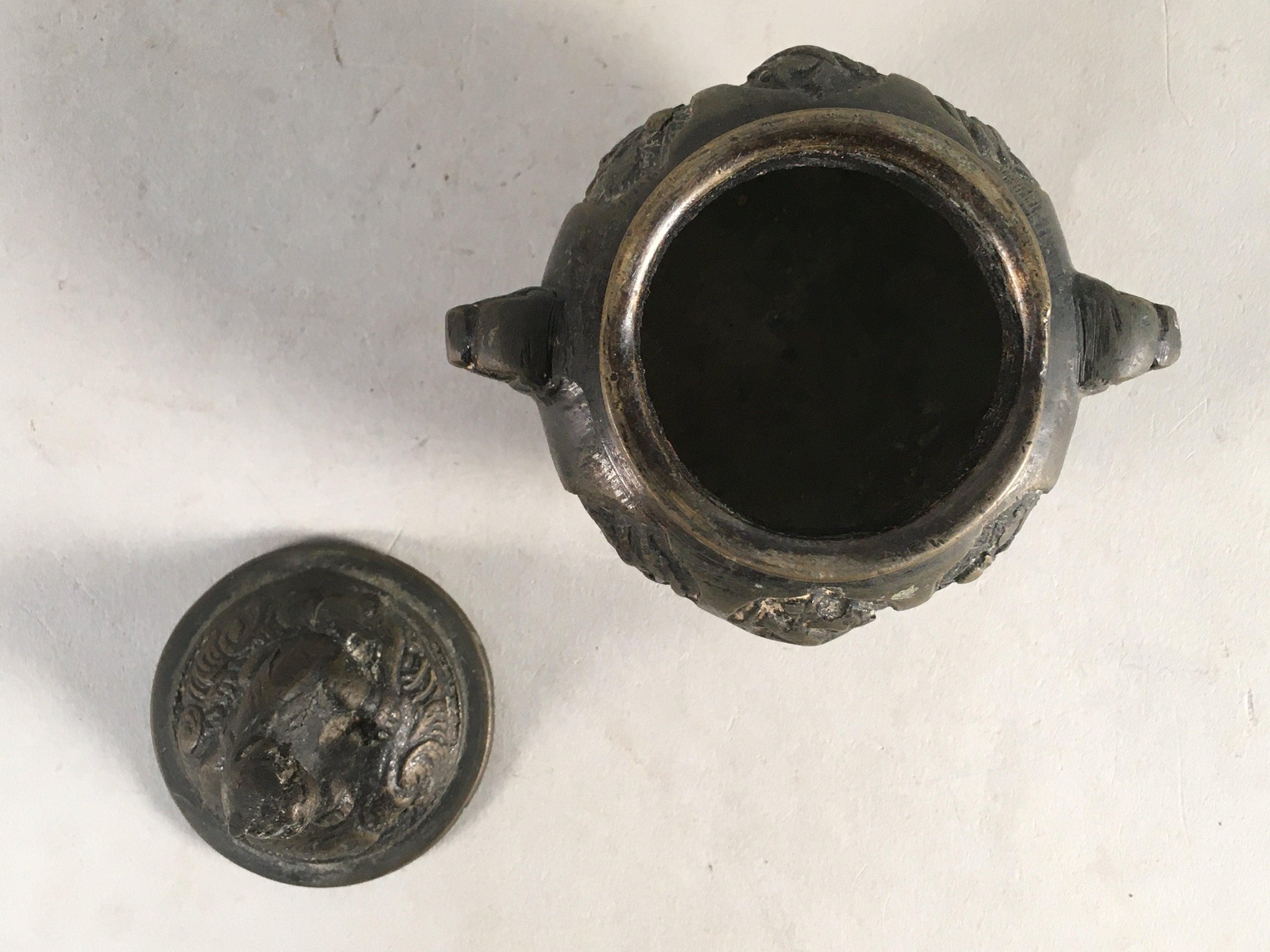 Japanese Buddhist Altar Fitting Bronze Incense Burner Vtg Shishi Koro BU283
