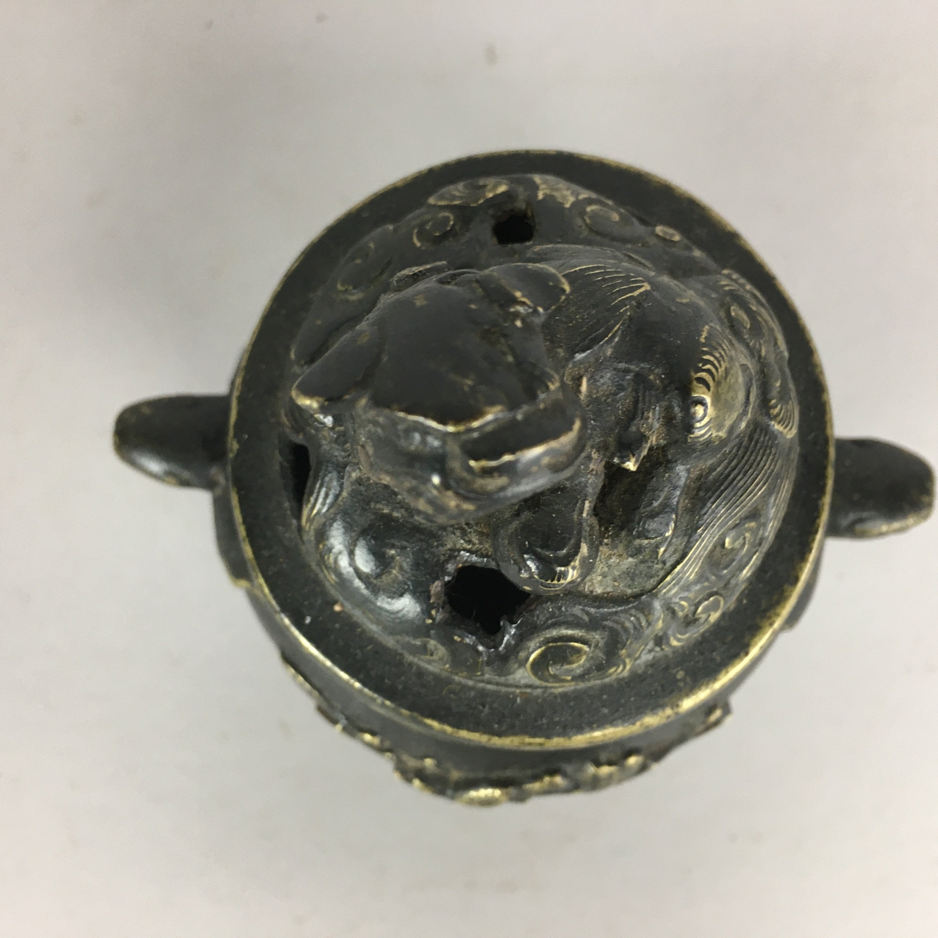Japanese Buddhist Altar Fitting Bronze Incense Burner Vtg Shishi Koro BU435