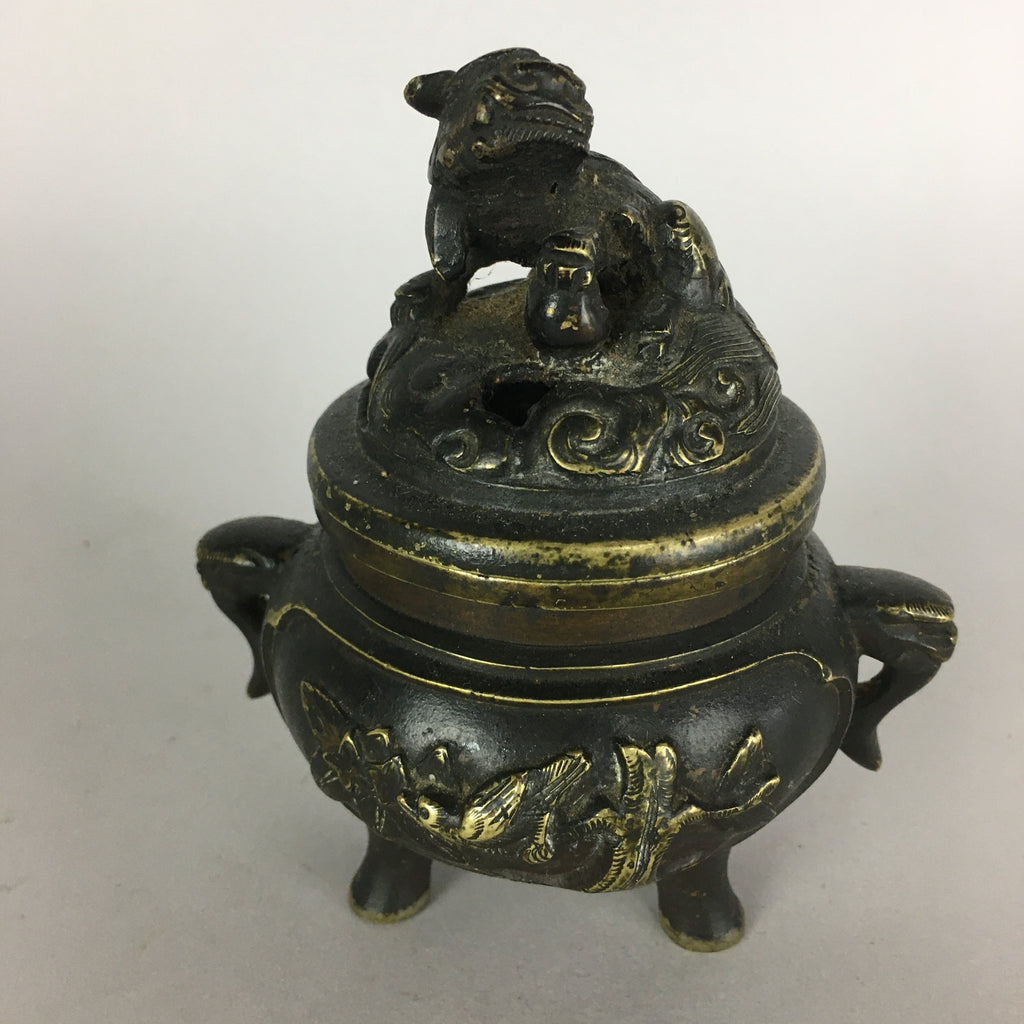 Japanese Buddhist Altar Fitting Bronze Incense Burner Vtg Shishi Koro BU435