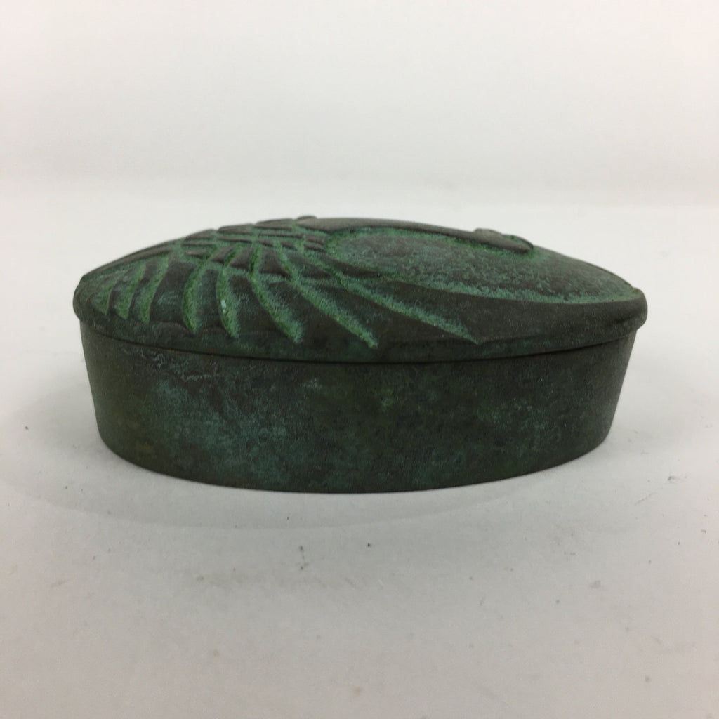 Japanese Buddhist Altar Fitting Bronze Incense Container Vtg Crane Kogo BU571