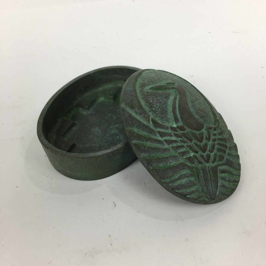 Japanese Buddhist Altar Fitting Bronze Incense Container Vtg Crane Kogo BU571