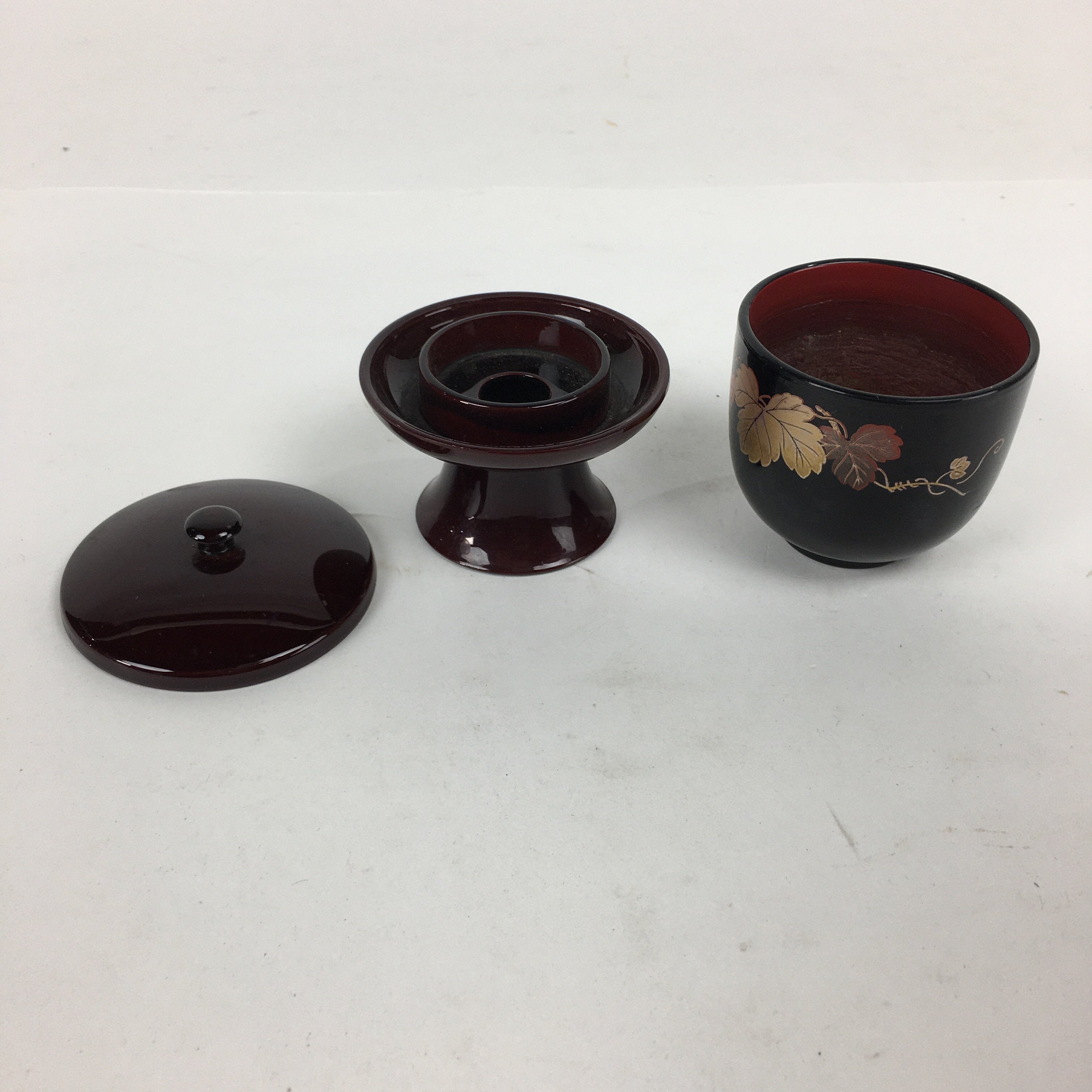 Japanese Buddhist Altar Fitting Buddha Tea Cup Vtg Brown Black Sayuki BU586