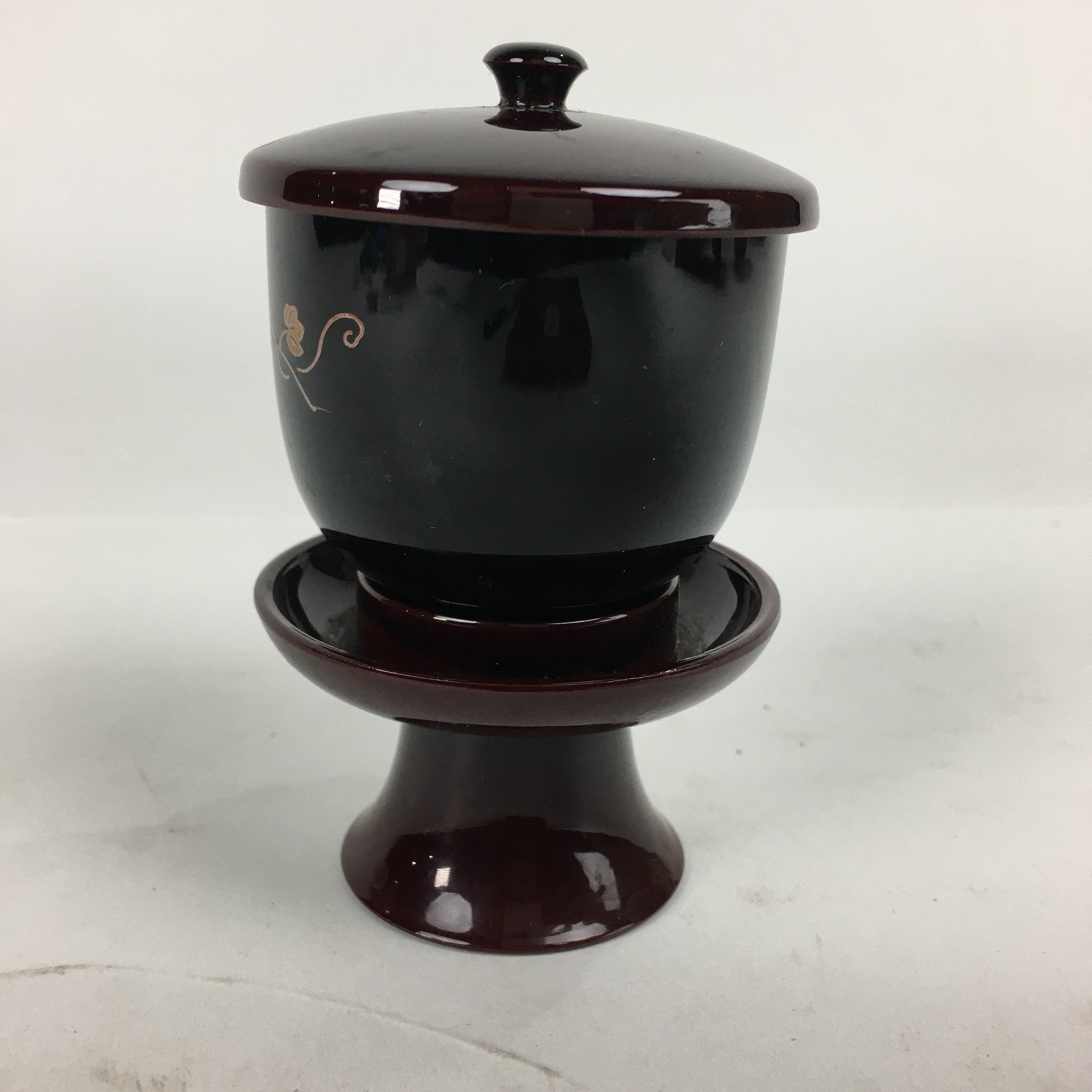 Japanese Buddhist Altar Fitting Buddha Tea Cup Vtg Brown Black Sayuki BU586
