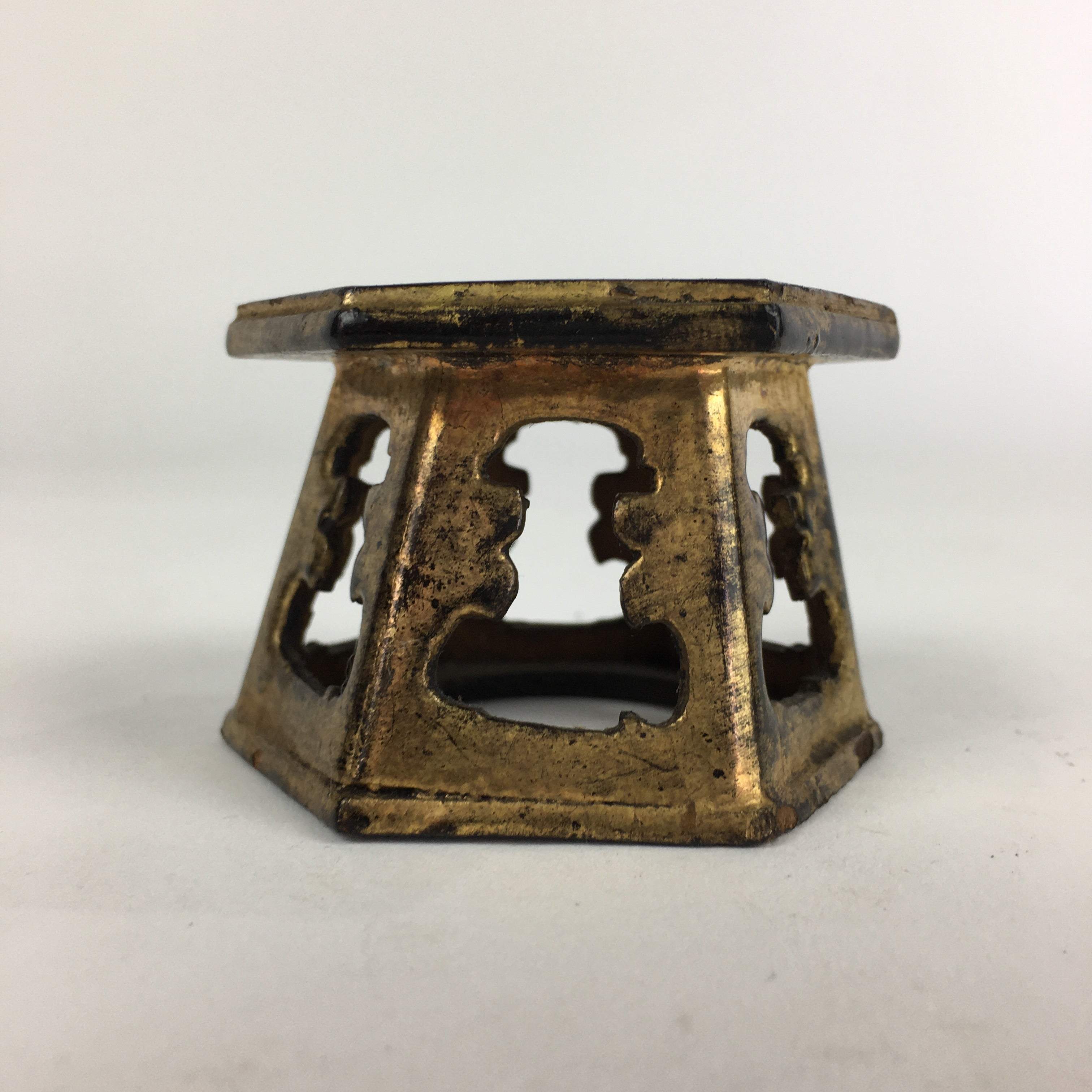 Japanese Buddhist Altar Fitting Bukki Vtg Wood Lacquered Rice Cup Stand BU680