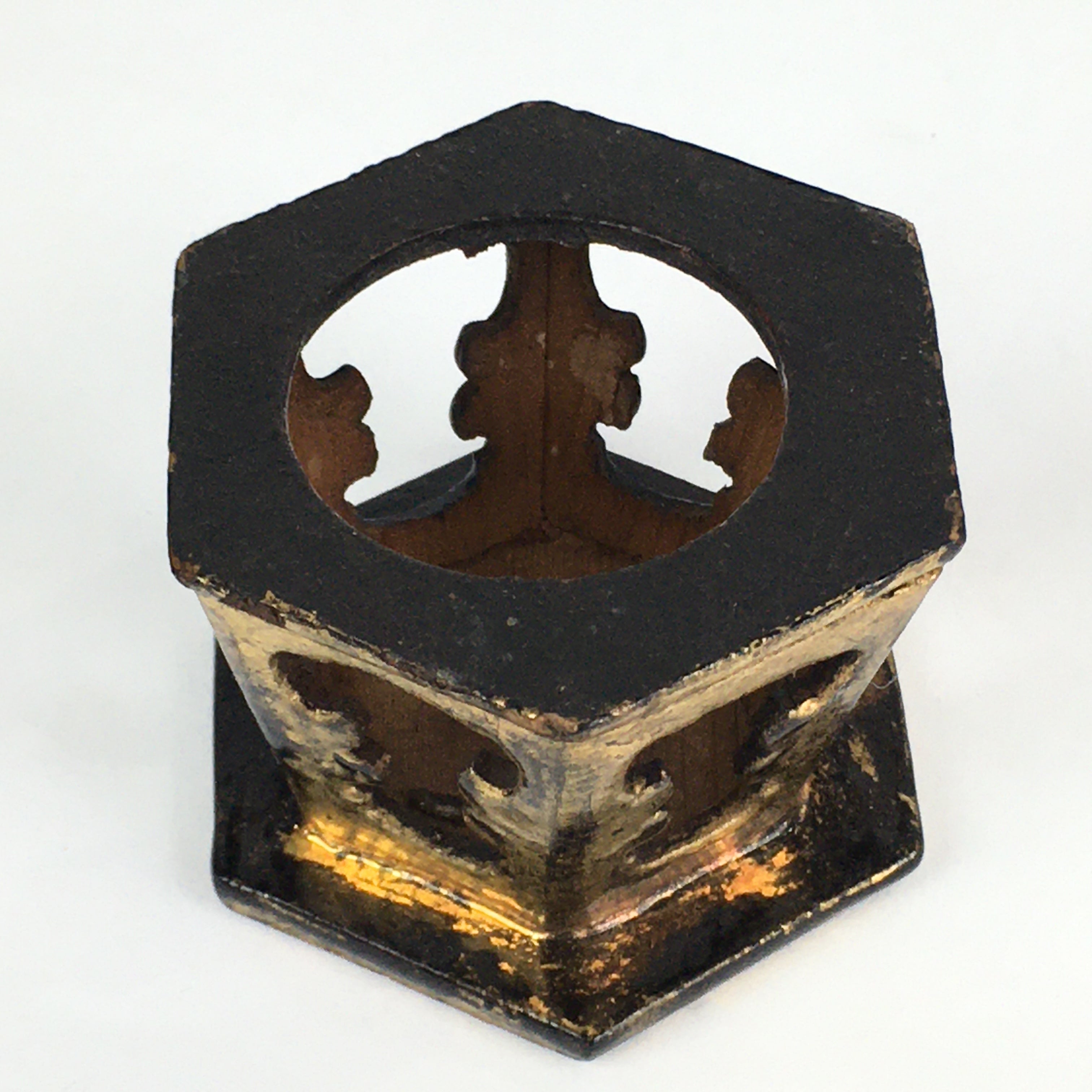 Japanese Buddhist Altar Fitting Bukki Vtg Wood Lacquered Rice Cup Stand BU680