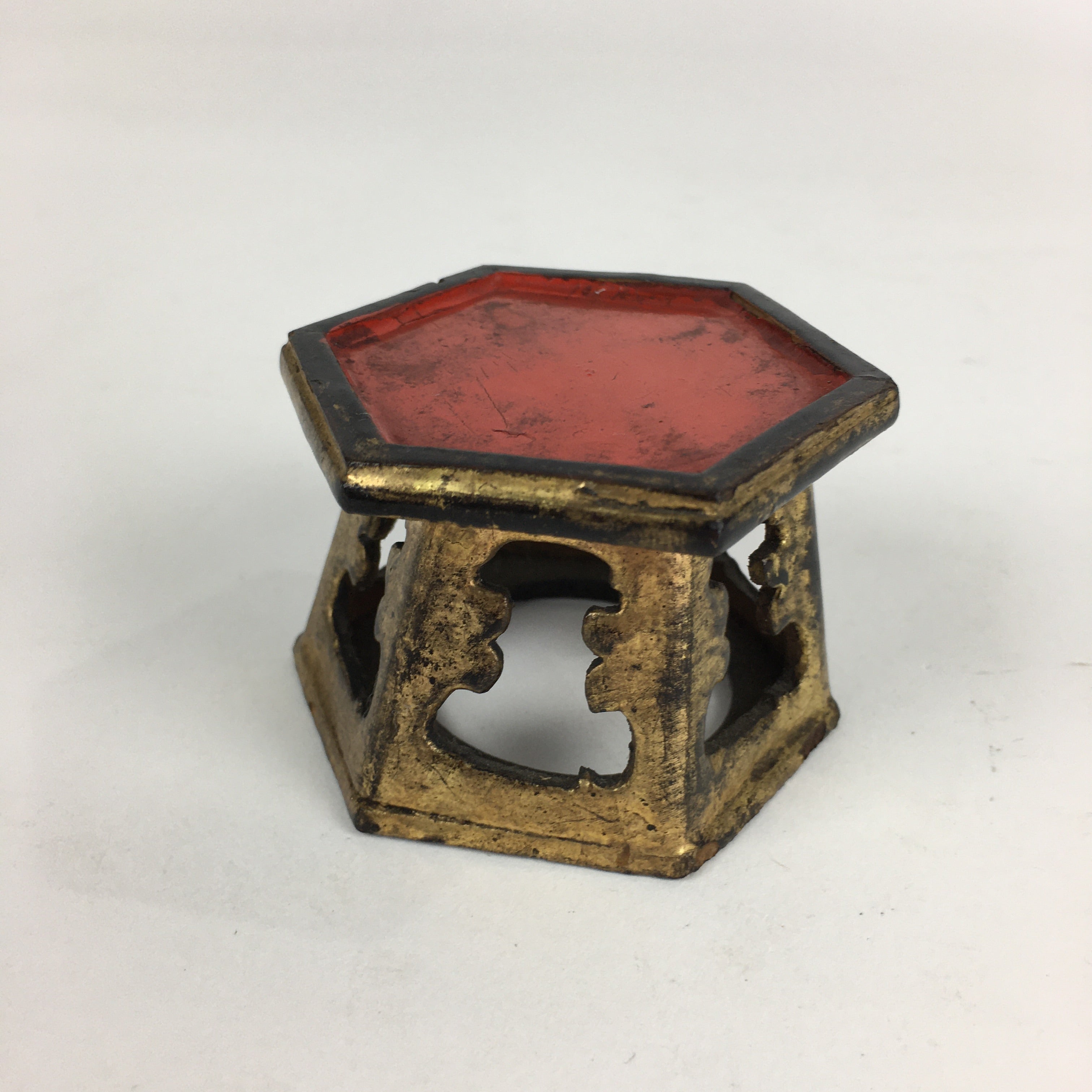 Japanese Buddhist Altar Fitting Bukki Vtg Wood Lacquered Rice Cup Stand BU680