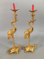 Japanese Buddhist Altar Fitting Candle Stand Brass Crane Shokudai BU361