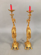 Japanese Buddhist Altar Fitting Candle Stand Brass Crane Shokudai BU361