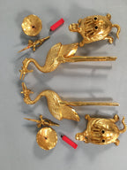 Japanese Buddhist Altar Fitting Candle Stand Brass Crane Shokudai BU361