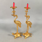 Japanese Buddhist Altar Fitting Candle Stand Brass Crane Shokudai BU361