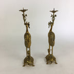 Japanese Buddhist Altar Fitting Candle Stand Brass Crane Shokudai Butsudan BU499