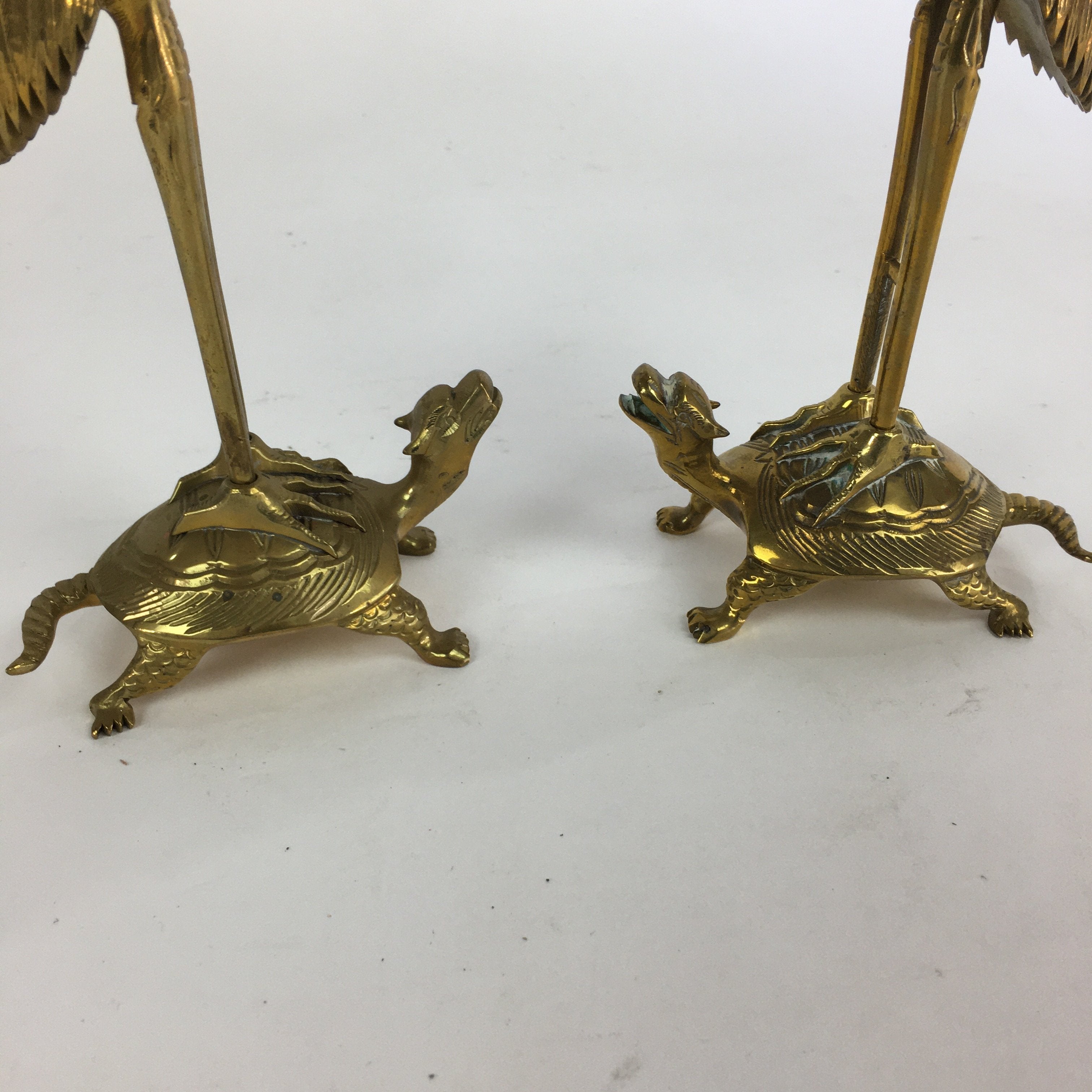 Japanese Buddhist Altar Fitting Candle Stand Brass Crane Shokudai Butsudan BU499