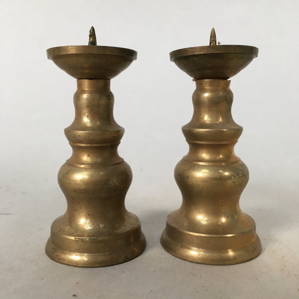 Japanese Buddhist Altar Fitting Candle Stand Pair Vtg Brass Butsudan B307