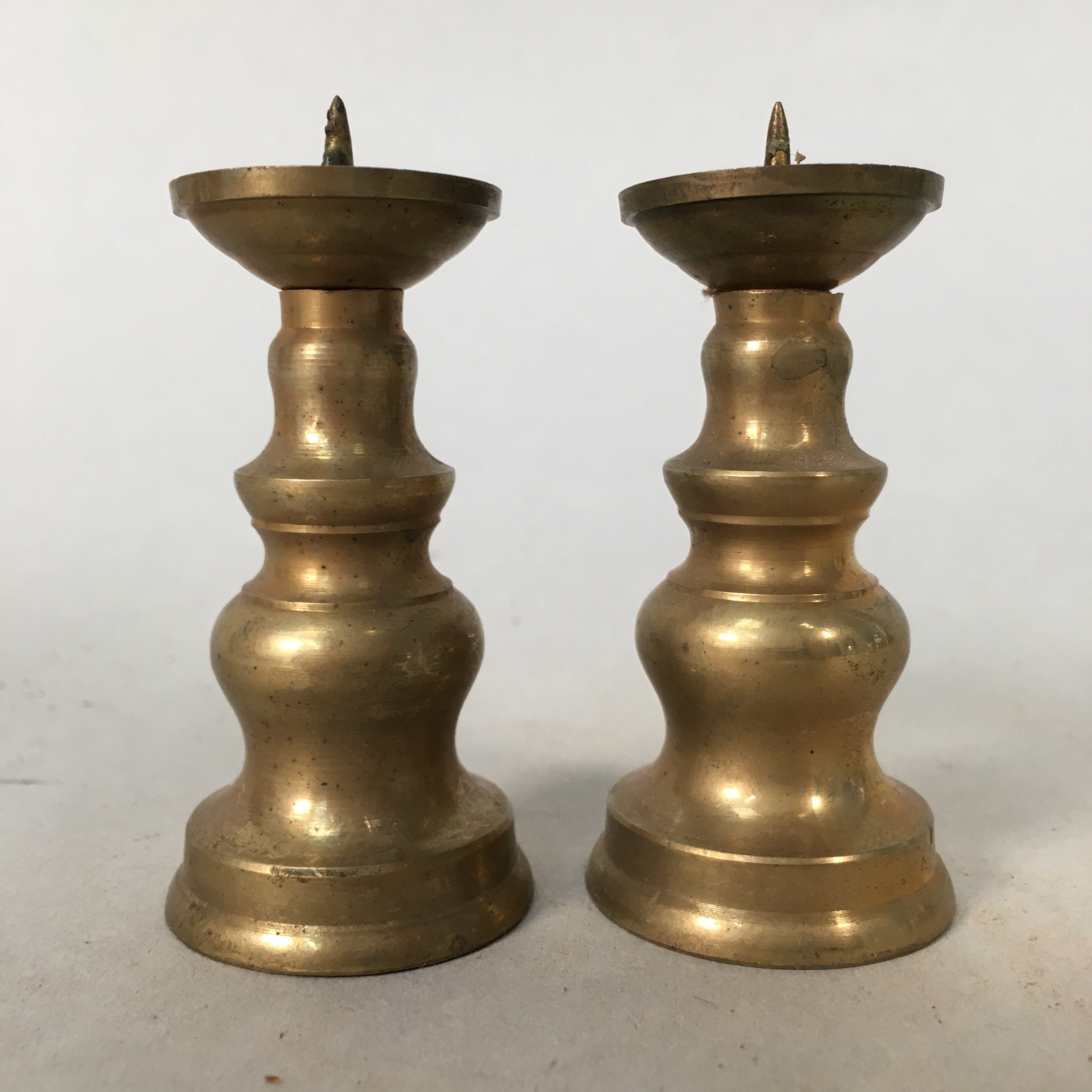 Japanese Buddhist Altar Fitting Candle Stand Pair Vtg Brass Butsudan B307
