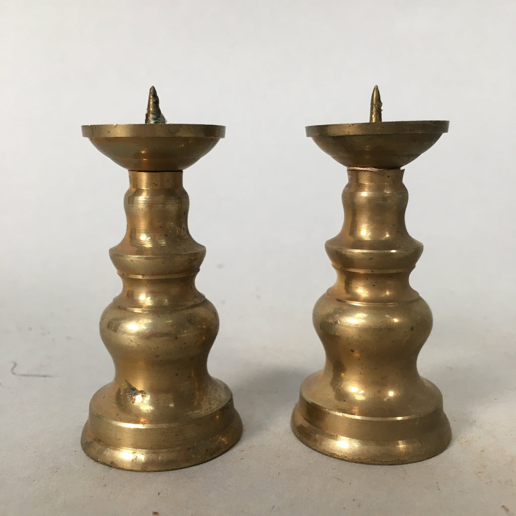 Japanese Buddhist Altar Fitting Candle Stand Pair Vtg Brass Butsudan B307