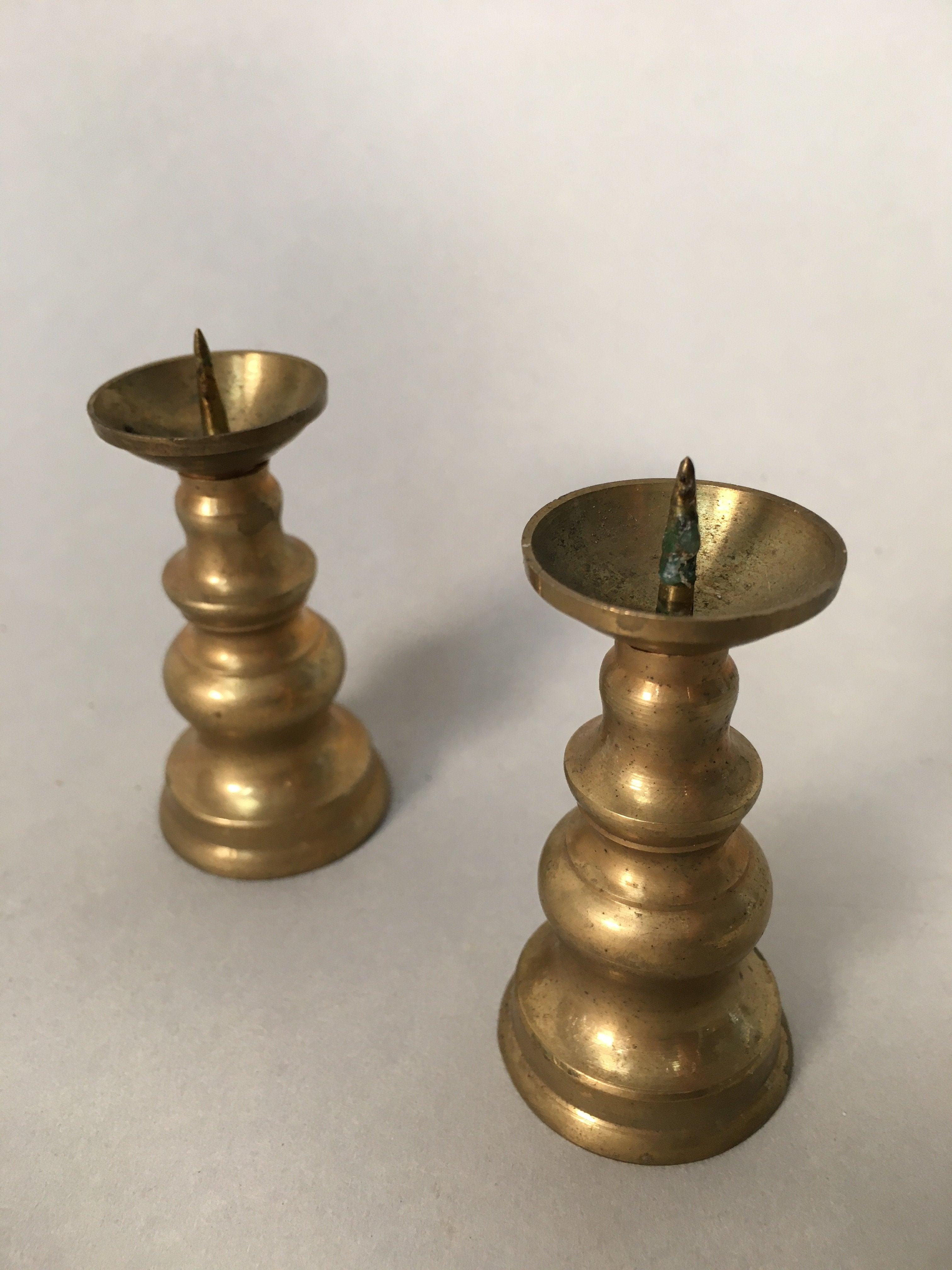 Japanese Buddhist Altar Fitting Candle Stand Pair Vtg Brass Butsudan B307