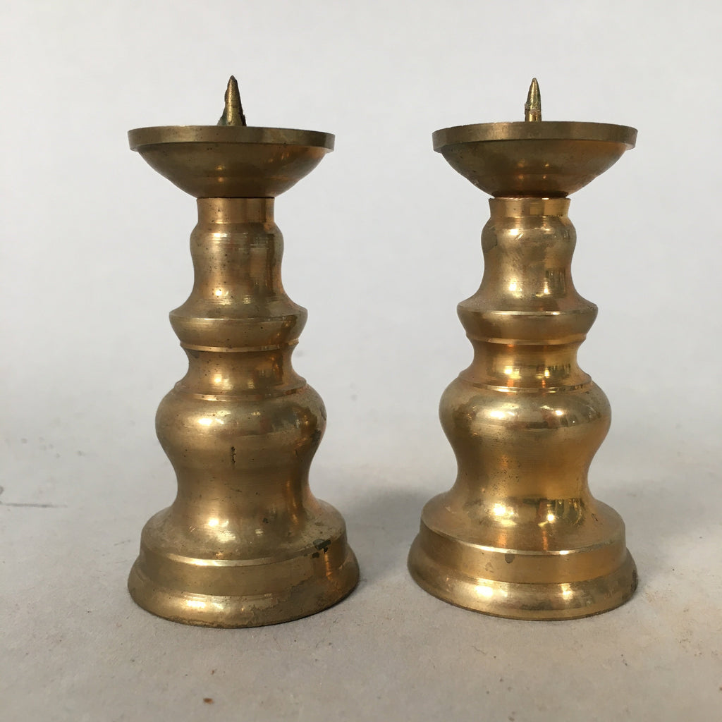 Japanese Buddhist Altar Fitting Candle Stand Pair Vtg Brass Butsudan B307