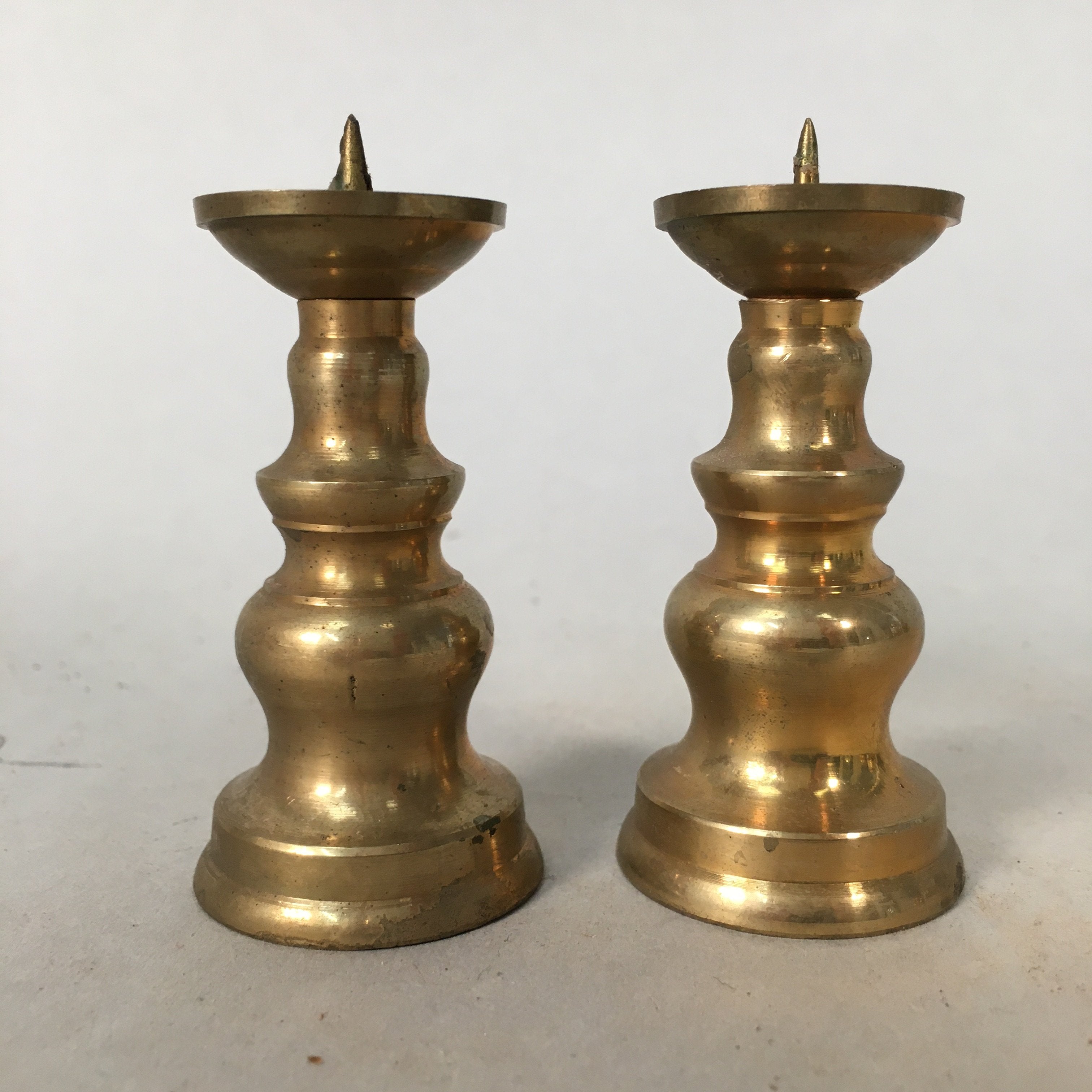 Japanese Buddhist Altar Fitting Candle Stand Pair Vtg Brass Butsudan B307