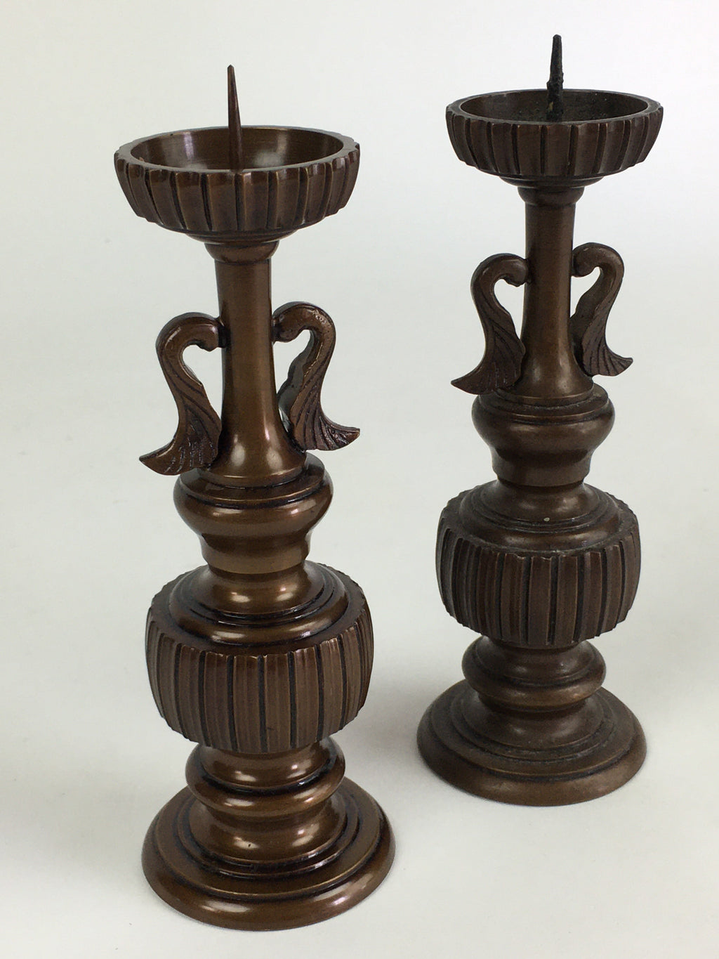 Japanese Buddhist Altar Fitting Copper Candle Stand set Vtg Shokudai BU654