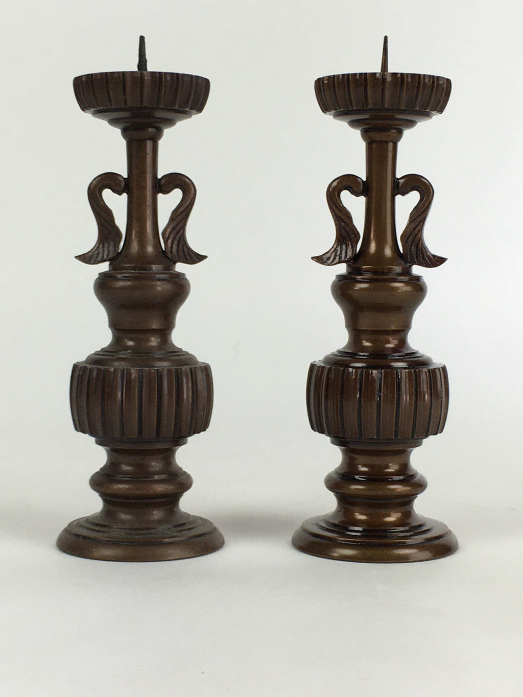 Japanese Buddhist Altar Fitting Copper Candle Stand set Vtg Shokudai BU654