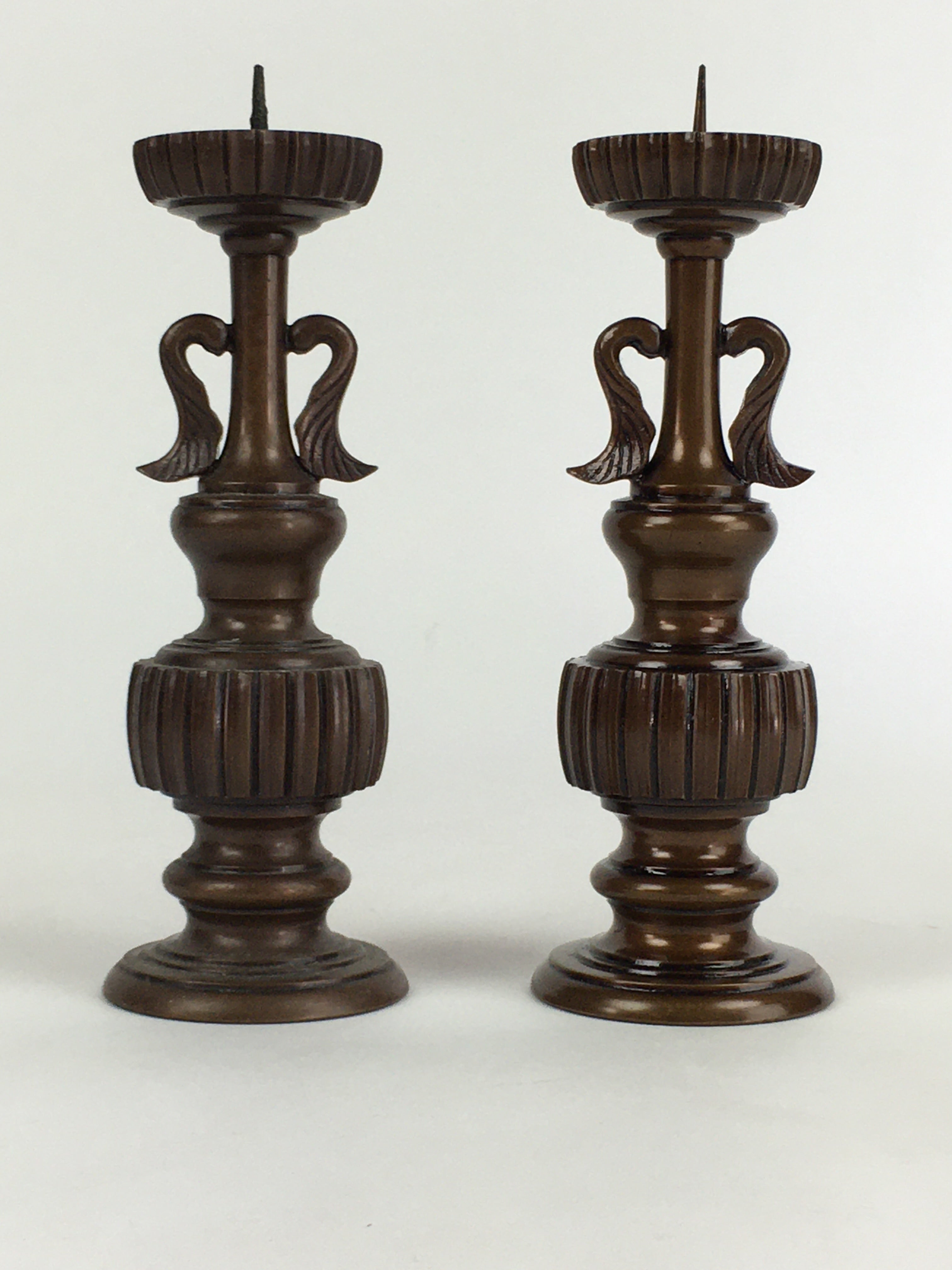Japanese Buddhist Altar Fitting Copper Candle Stand set Vtg Shokudai BU654