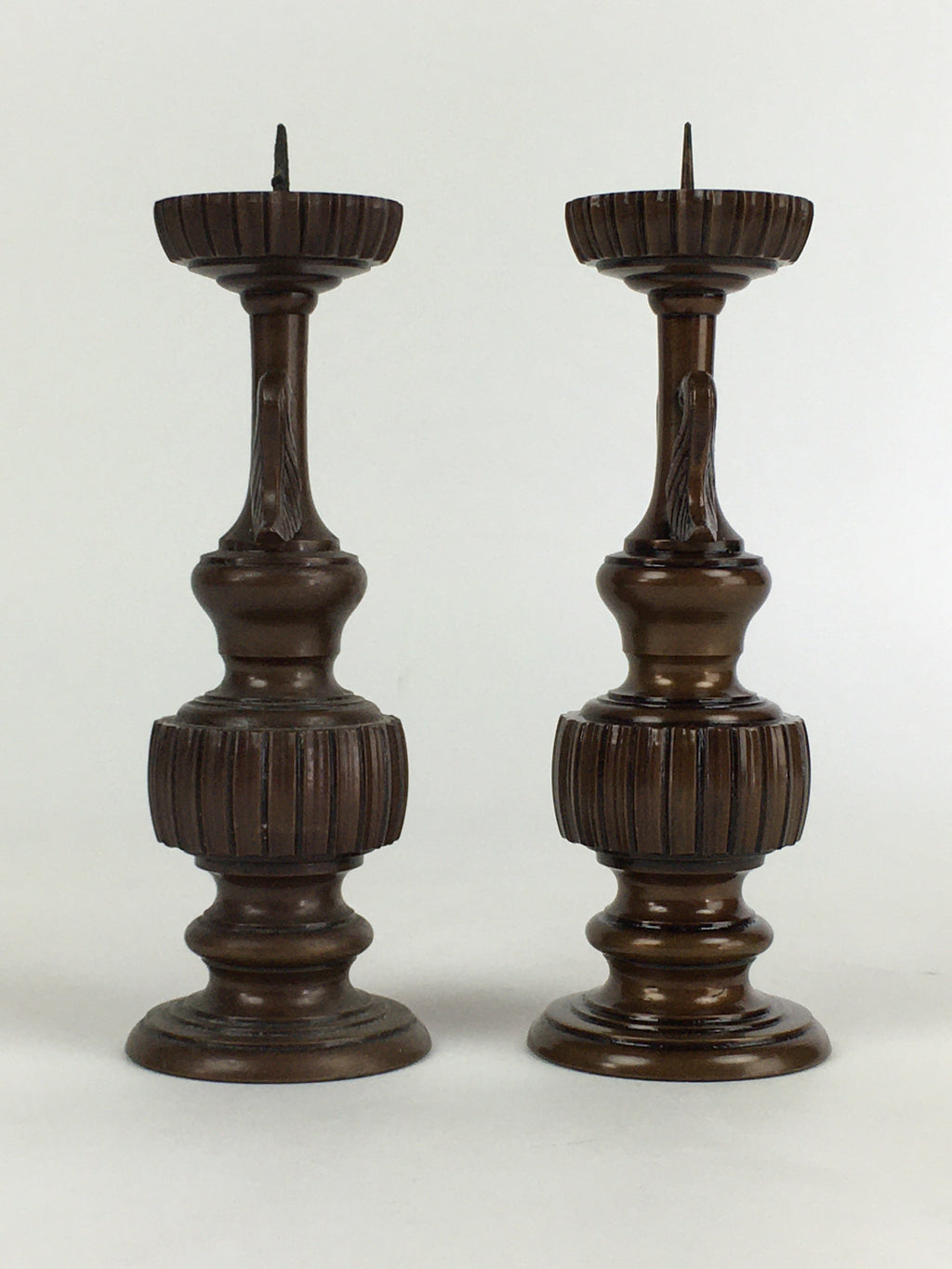 Japanese Buddhist Altar Fitting Copper Candle Stand set Vtg Shokudai BU654