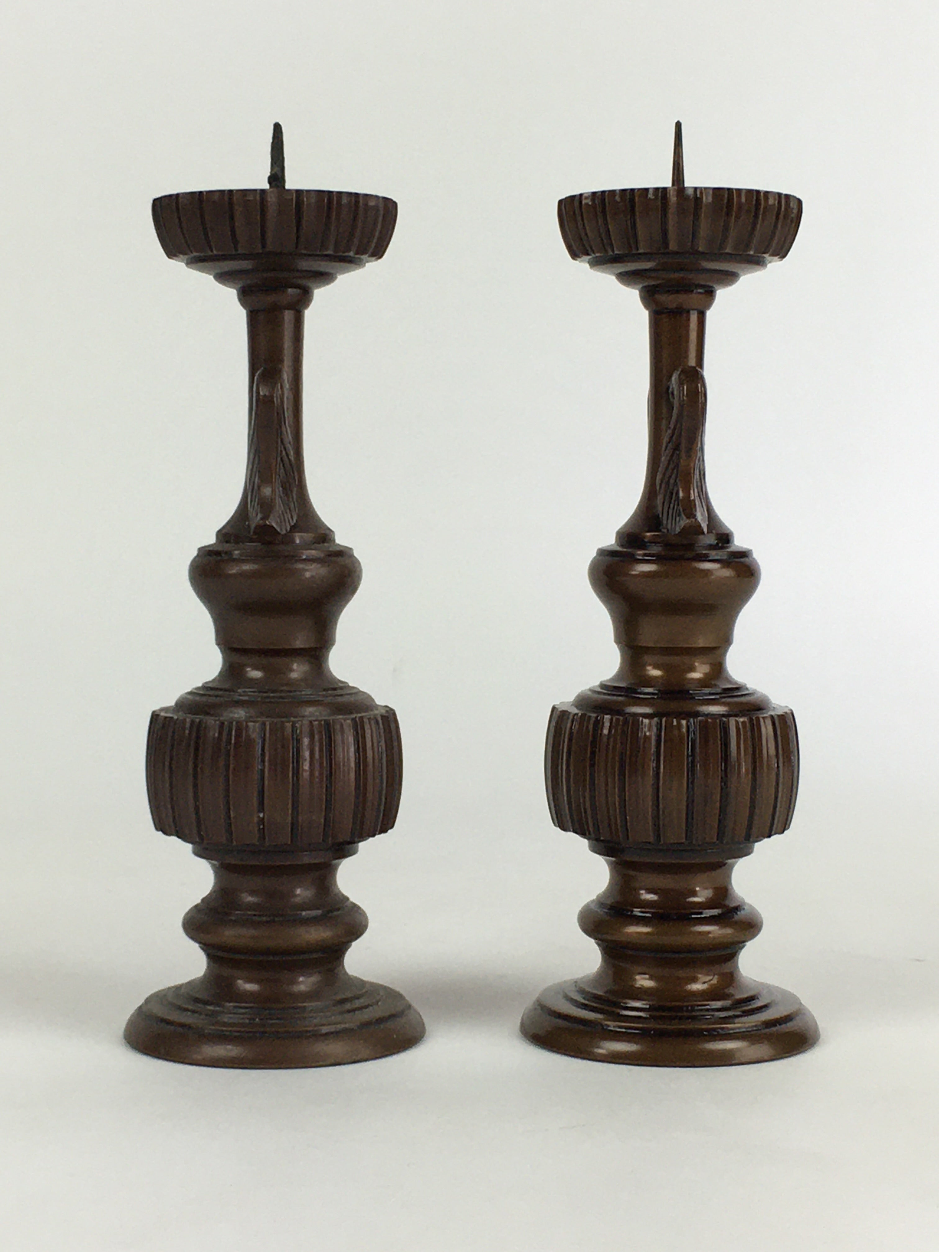 Japanese Buddhist Altar Fitting Copper Candle Stand set Vtg Shokudai BU654