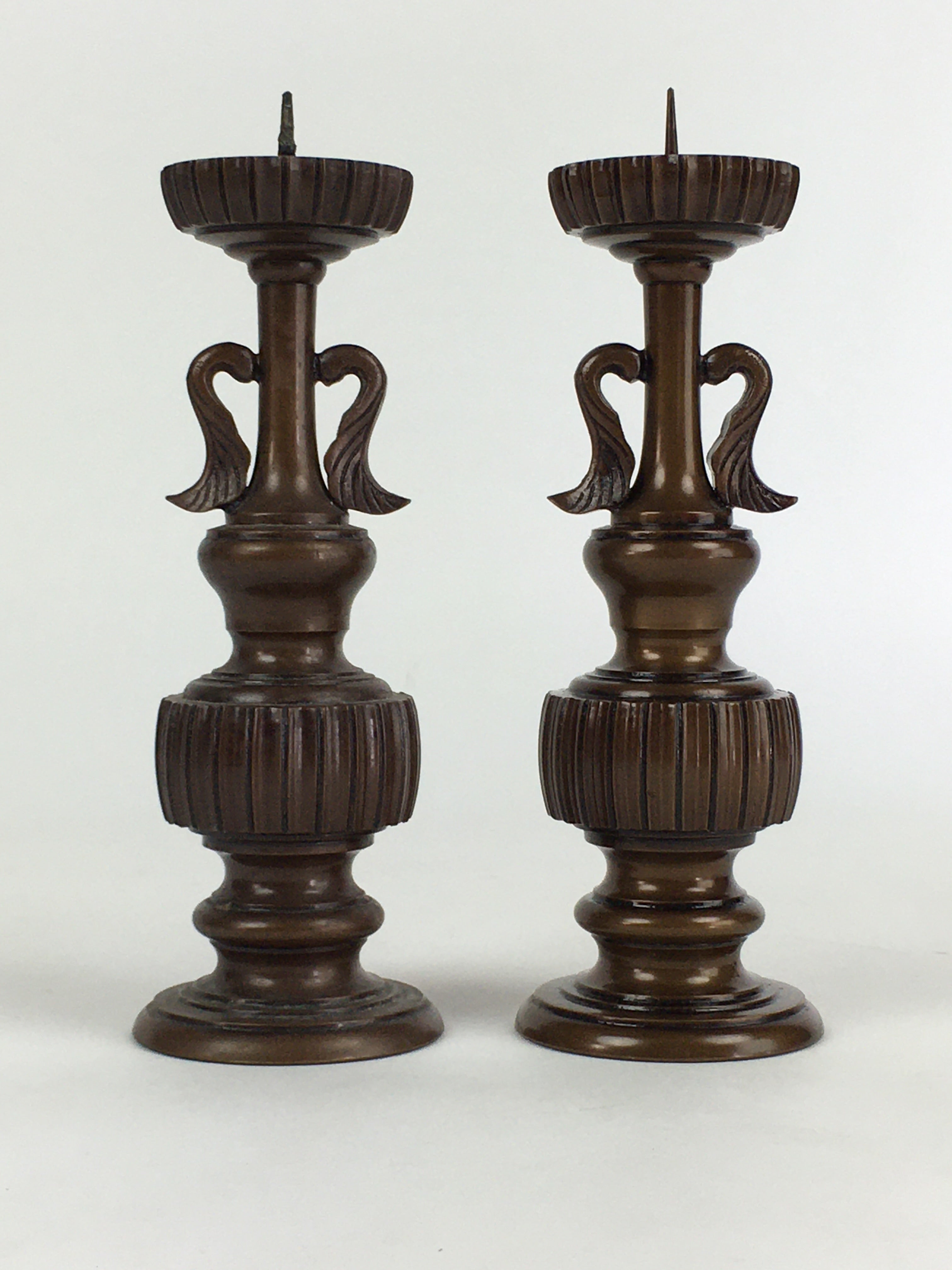 Japanese Buddhist Altar Fitting Copper Candle Stand set Vtg Shokudai BU654