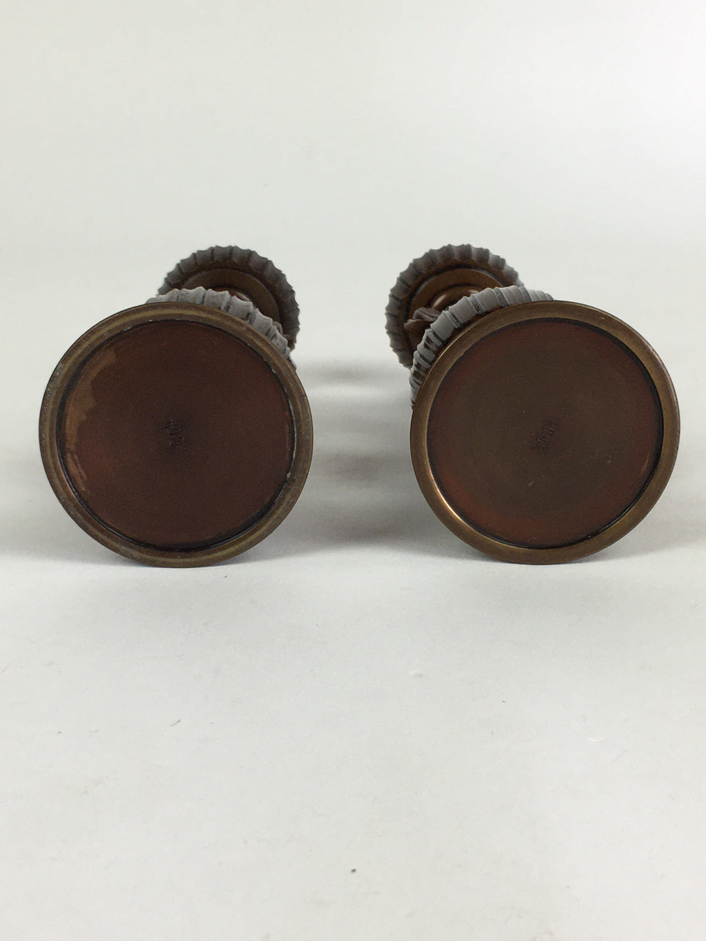 Japanese Buddhist Altar Fitting Copper Candle Stand set Vtg Shokudai BU654