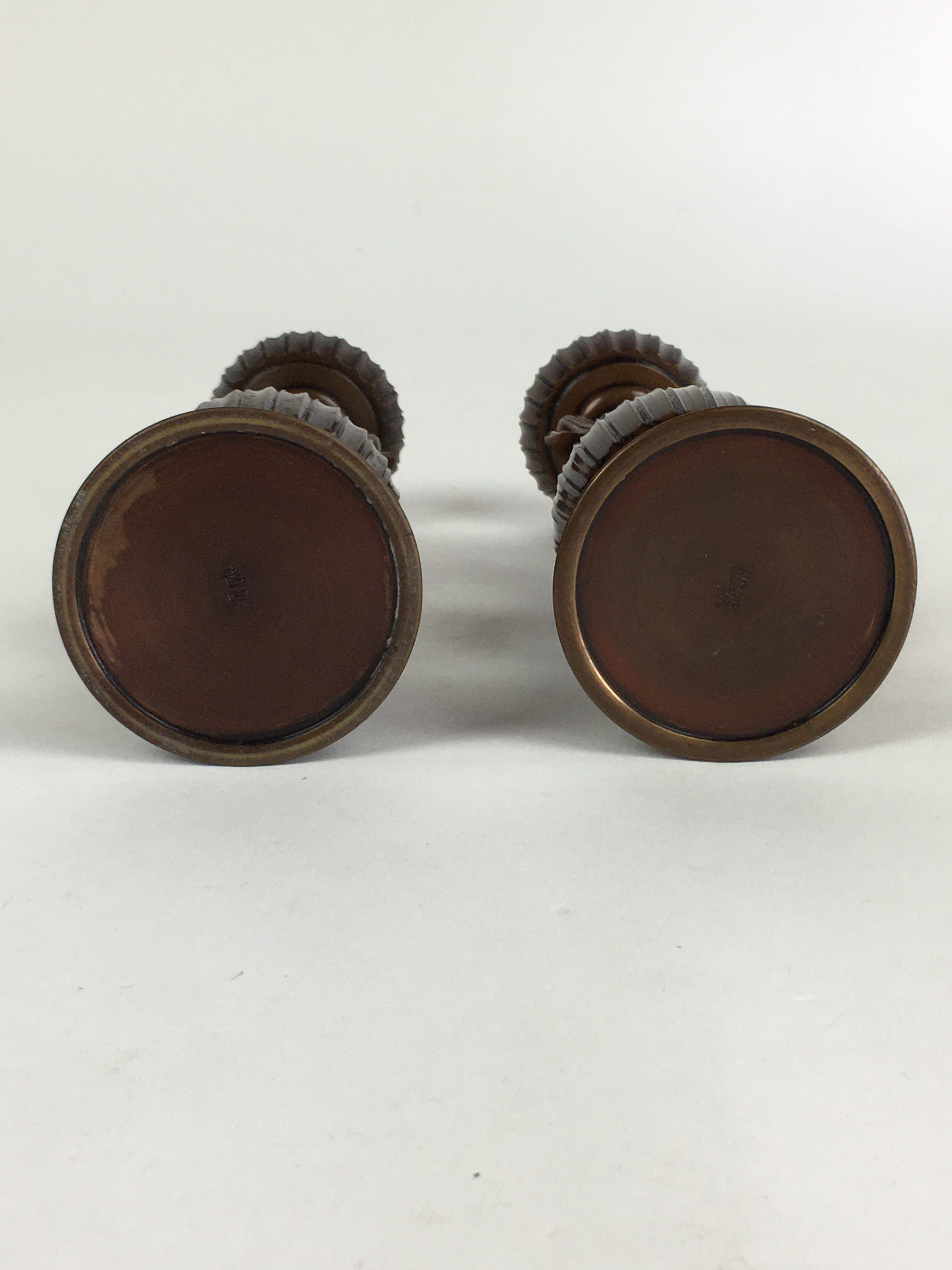 Japanese Buddhist Altar Fitting Copper Candle Stand set Vtg Shokudai BU654