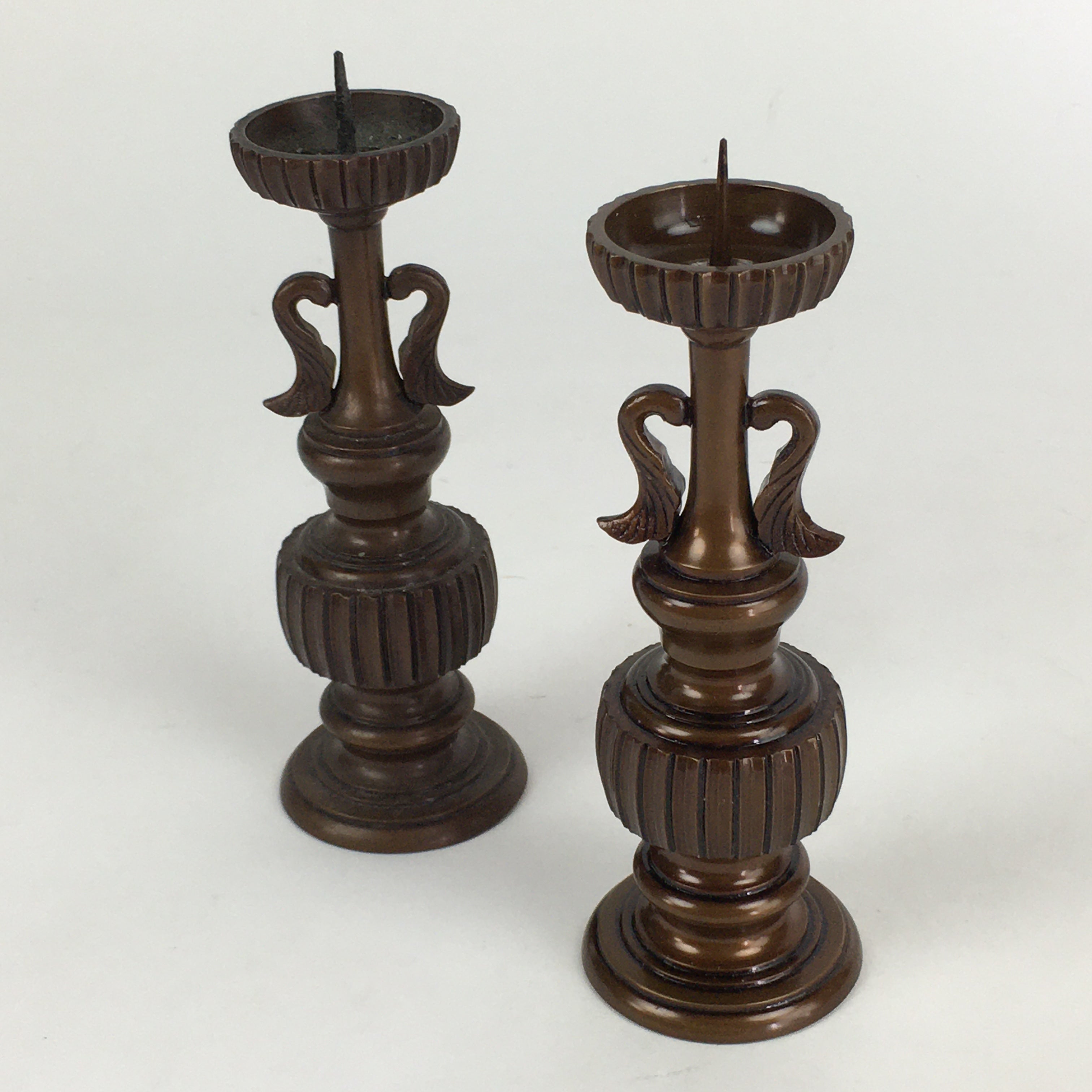 Japanese Buddhist Altar Fitting Copper Candle Stand set Vtg Shokudai BU654