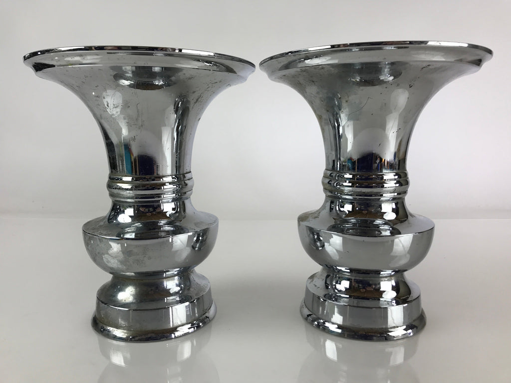 Japanese Buddhist Altar Fitting Flower Vase Stand Pair Vtg Silver BU770
