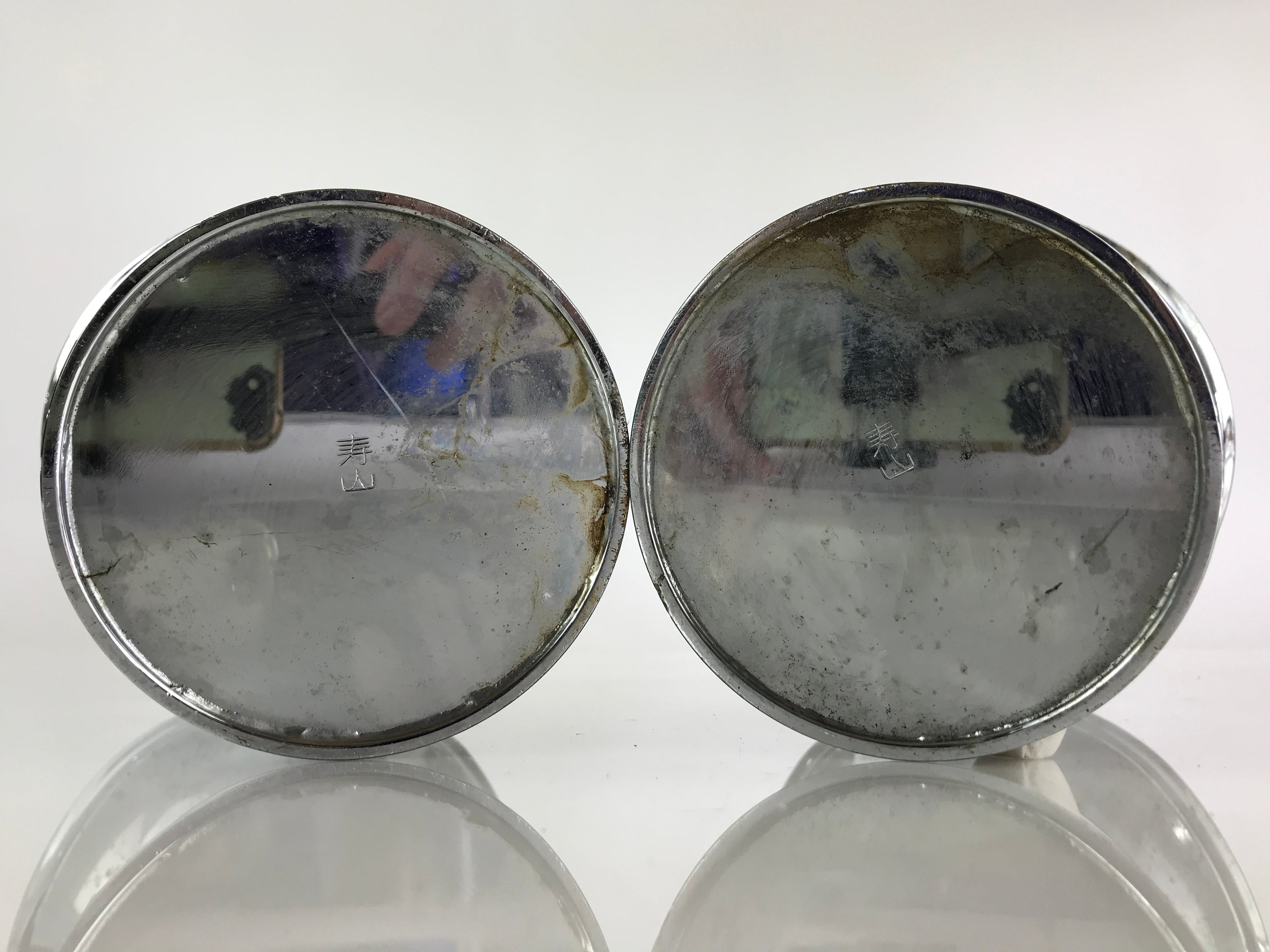 Japanese Buddhist Altar Fitting Flower Vase Stand Pair Vtg Silver BU770