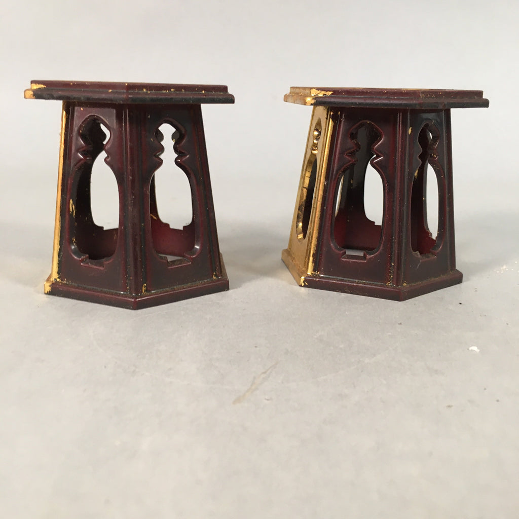 Japanese Buddhist Altar Fitting Gold Offering Stand Vtg Hexagon BU363