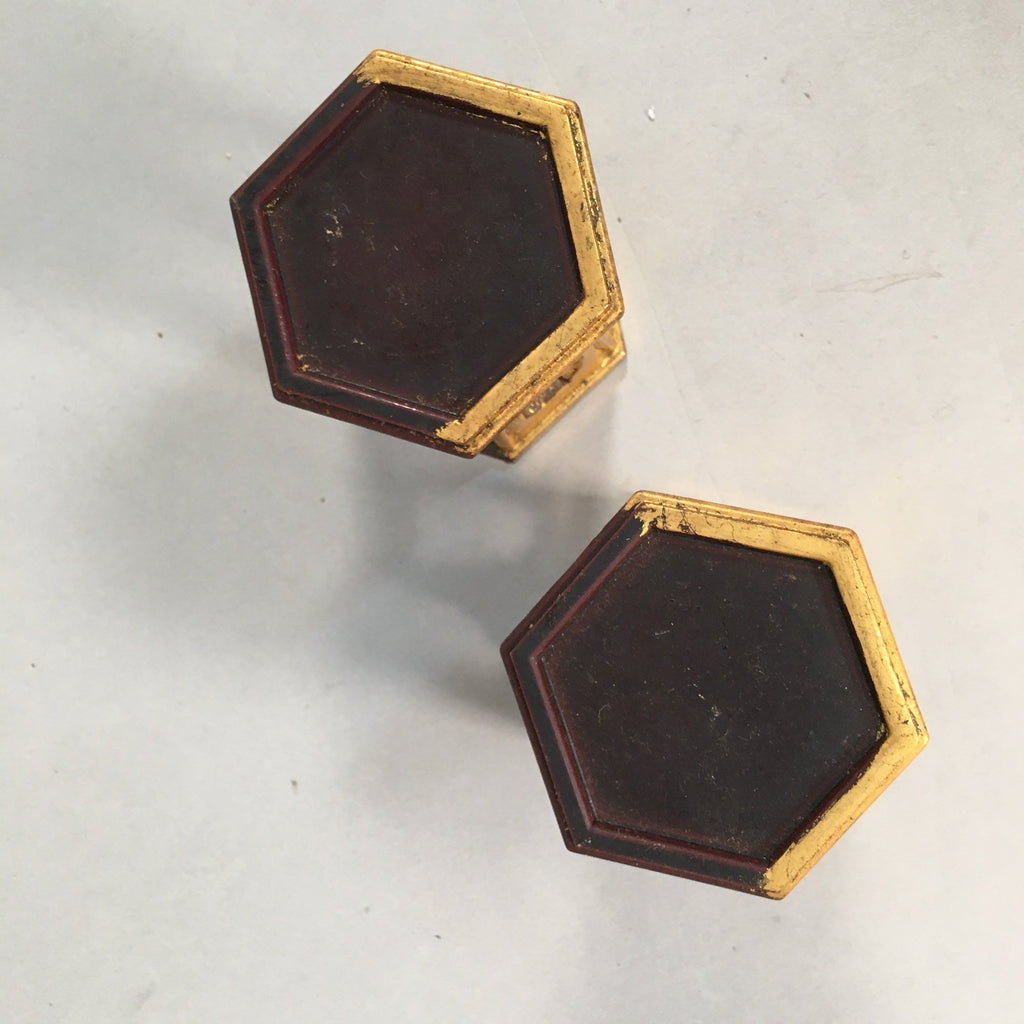 Japanese Buddhist Altar Fitting Gold Offering Stand Vtg Hexagon BU363