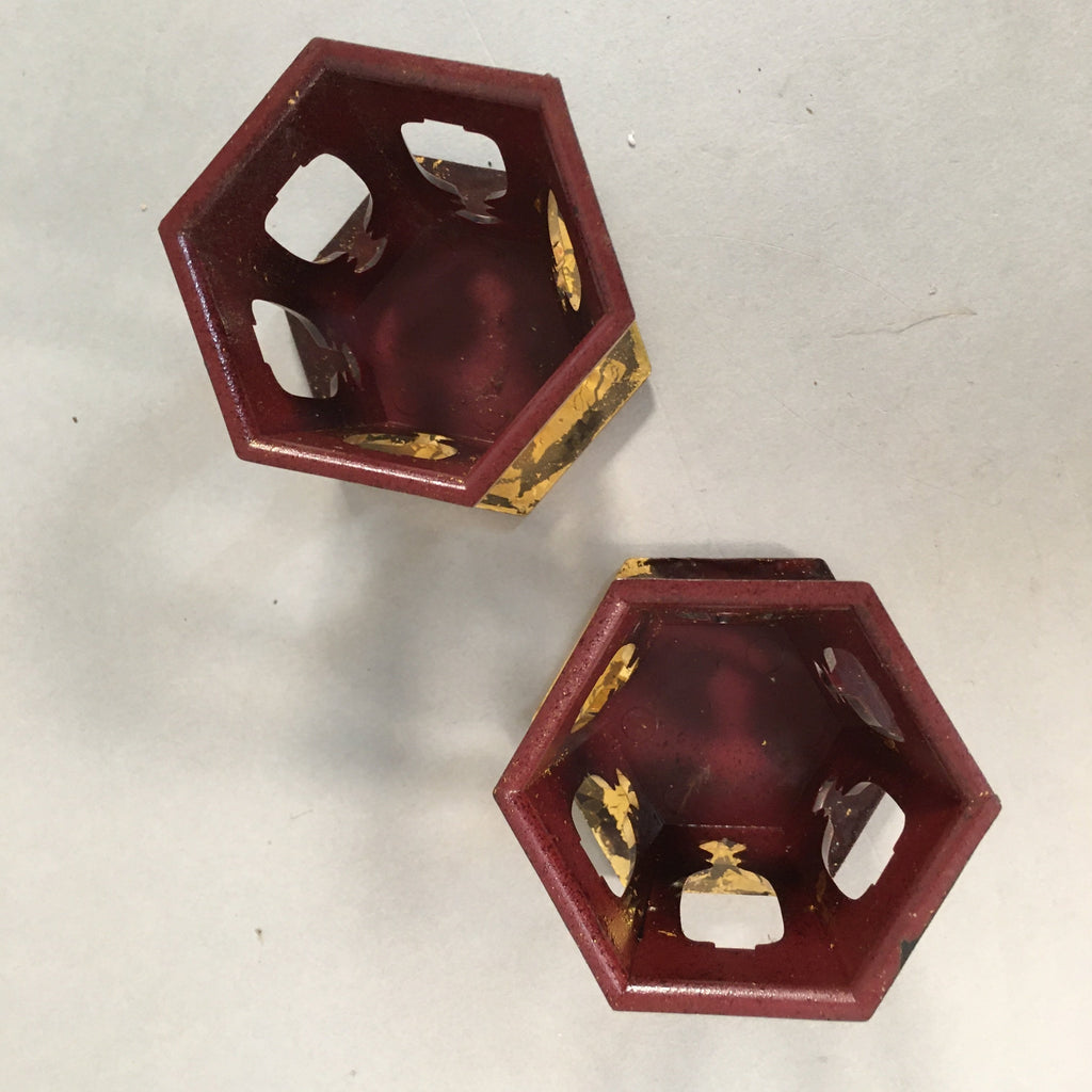 Japanese Buddhist Altar Fitting Gold Offering Stand Vtg Hexagon BU363