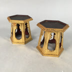 Japanese Buddhist Altar Fitting Gold Offering Stand Vtg Hexagon BU363