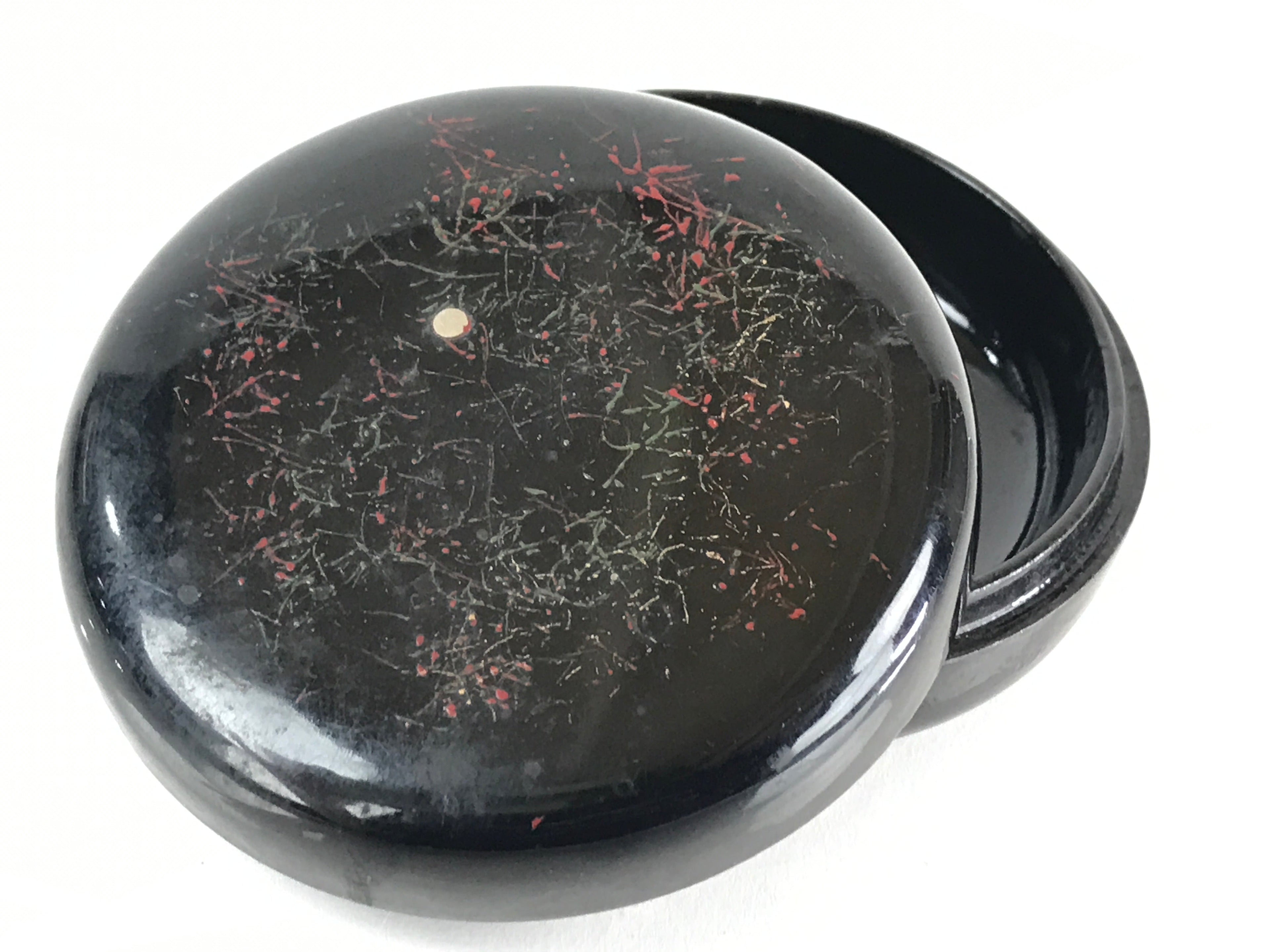 Japanese Buddhist Altar Fitting Incense Container Vtg Round Kogo Black BU812